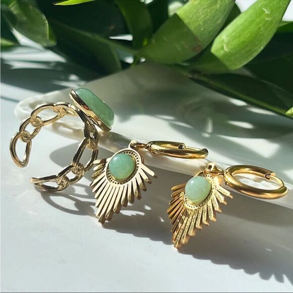 New Vintage Style Sunflower Natural Stone Ring & Earrings - Picture 7 of 7
